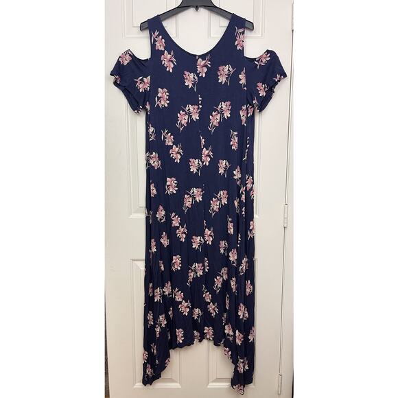 Lane Bryant Dress Size 18/20 Floral Cold Shoulder Handkerchief Asymmetric Hem - Picture 4 of 9